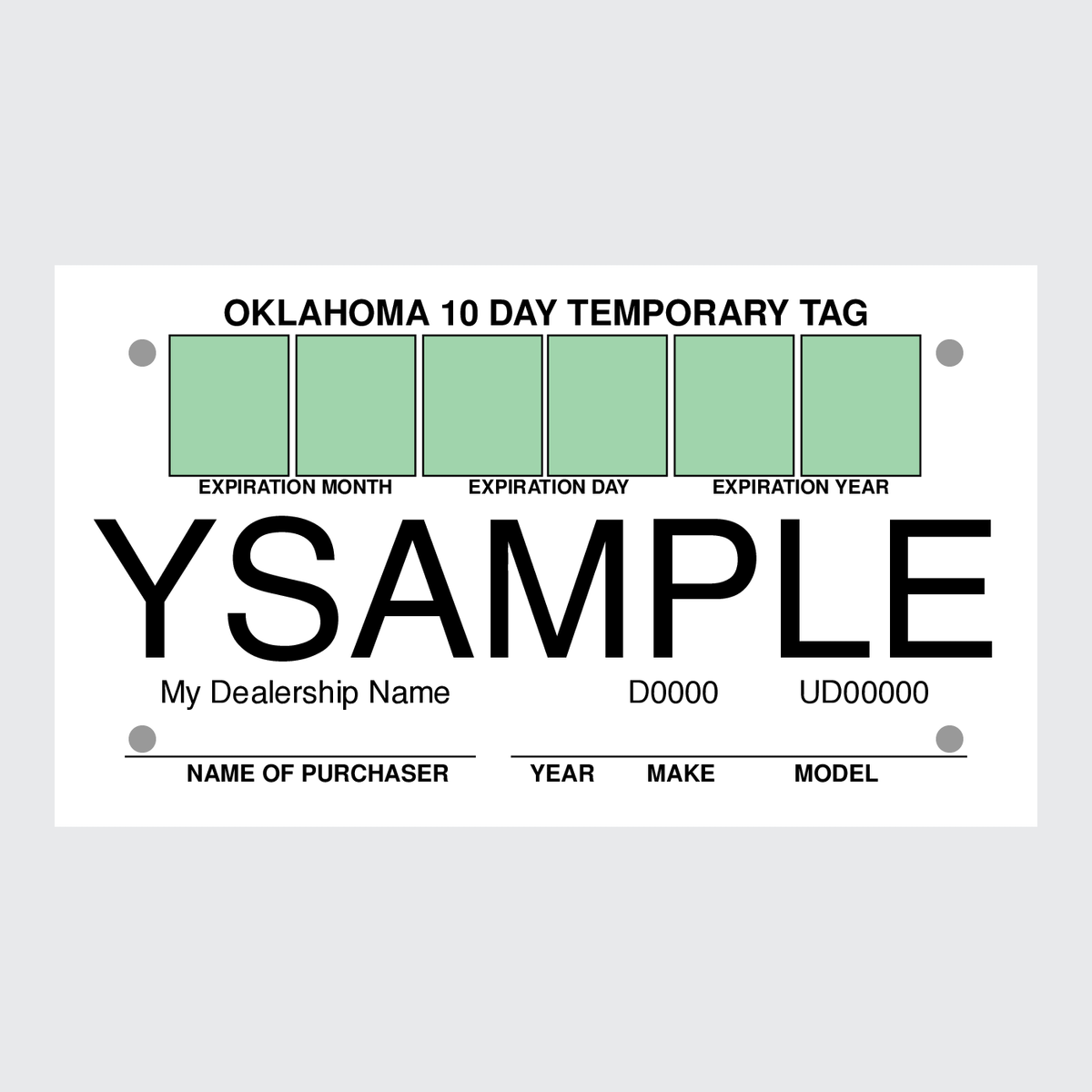 Oklahoma 10 Day Temporary Tag - Motorcycle