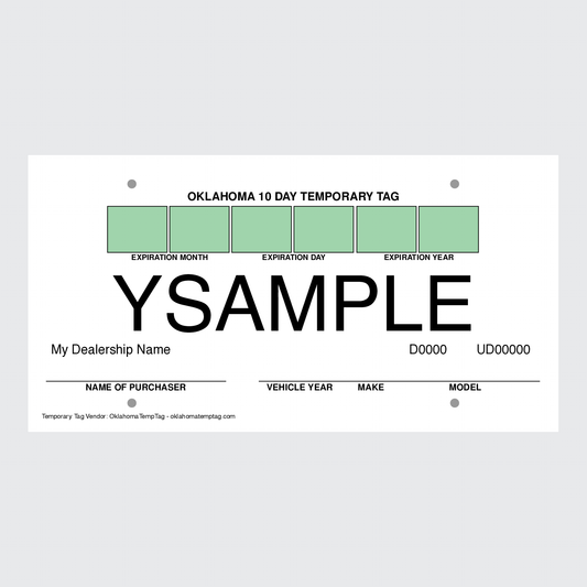 Oklahoma 10 Day Temporary Tag - Full Size